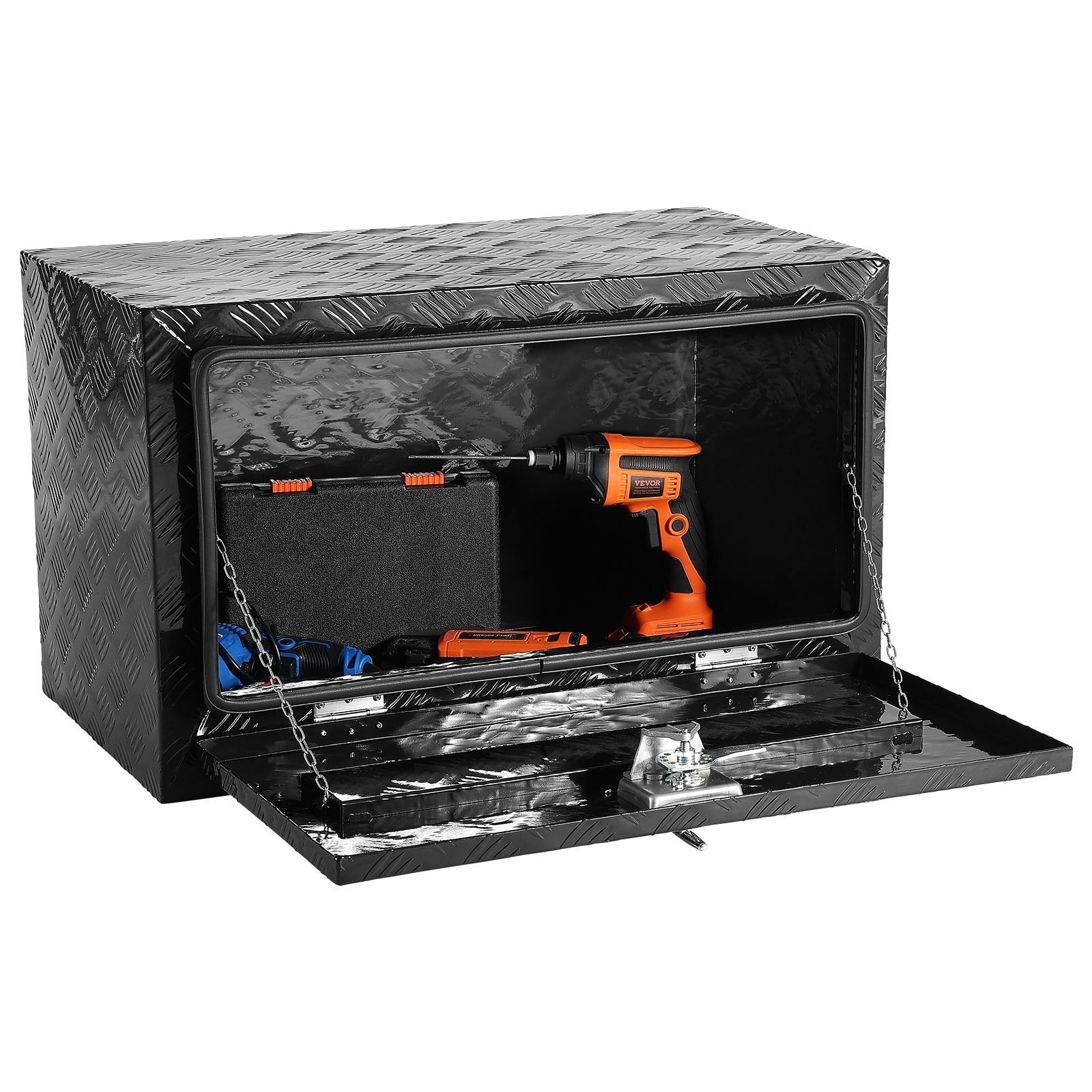 Underbody Truck Box, 30" x 17" x 18" Pickup Storage Box, Heavy Duty Aluminum Diamond Plate Tool Box with Lock and Keys, Waterproof Trailer Storage Box with T-Handle Latch for Truck, Van, Trailer