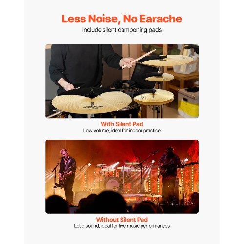 Cymbal Pack, 6 Pieces Cymbals for Drum Set, Alloy Cymbals Drum Set Includes 14-inch Hi-Hats, 16-inch Crash, 18-inch Crash, 20-inch Ride, 10-inch Splash, 16-inch China, Drumsticks & Cymbal Bag