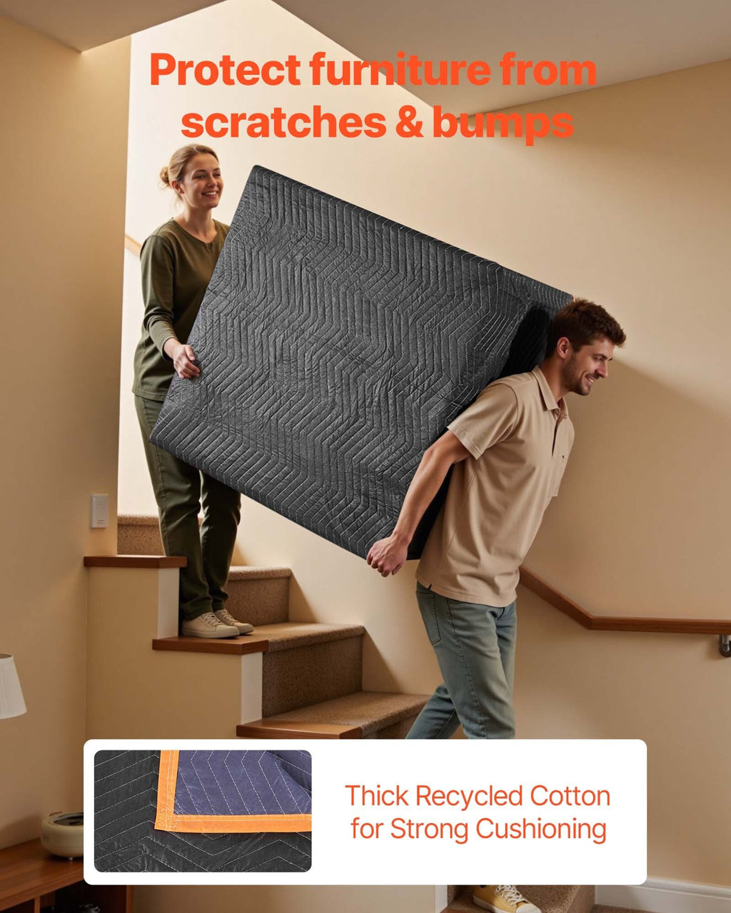 Moving Blankets 6 Pcs, 72 x 40 in (32 lbs/dz) Large Packing Blankets with Cotton Filling, Heavy Duty Nonwoven Fabric Padded Moving Blanket for Shipping, Wrapping, Protecting Furniture