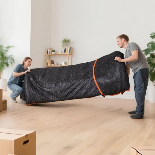 Moving Blankets 6 Pcs, 72 x 40 in (32 lbs/dz) Large Packing Blankets with Cotton Filling, Heavy Duty Nonwoven Fabric Padded Moving Blanket for Shipping, Wrapping, Protecting Furniture
