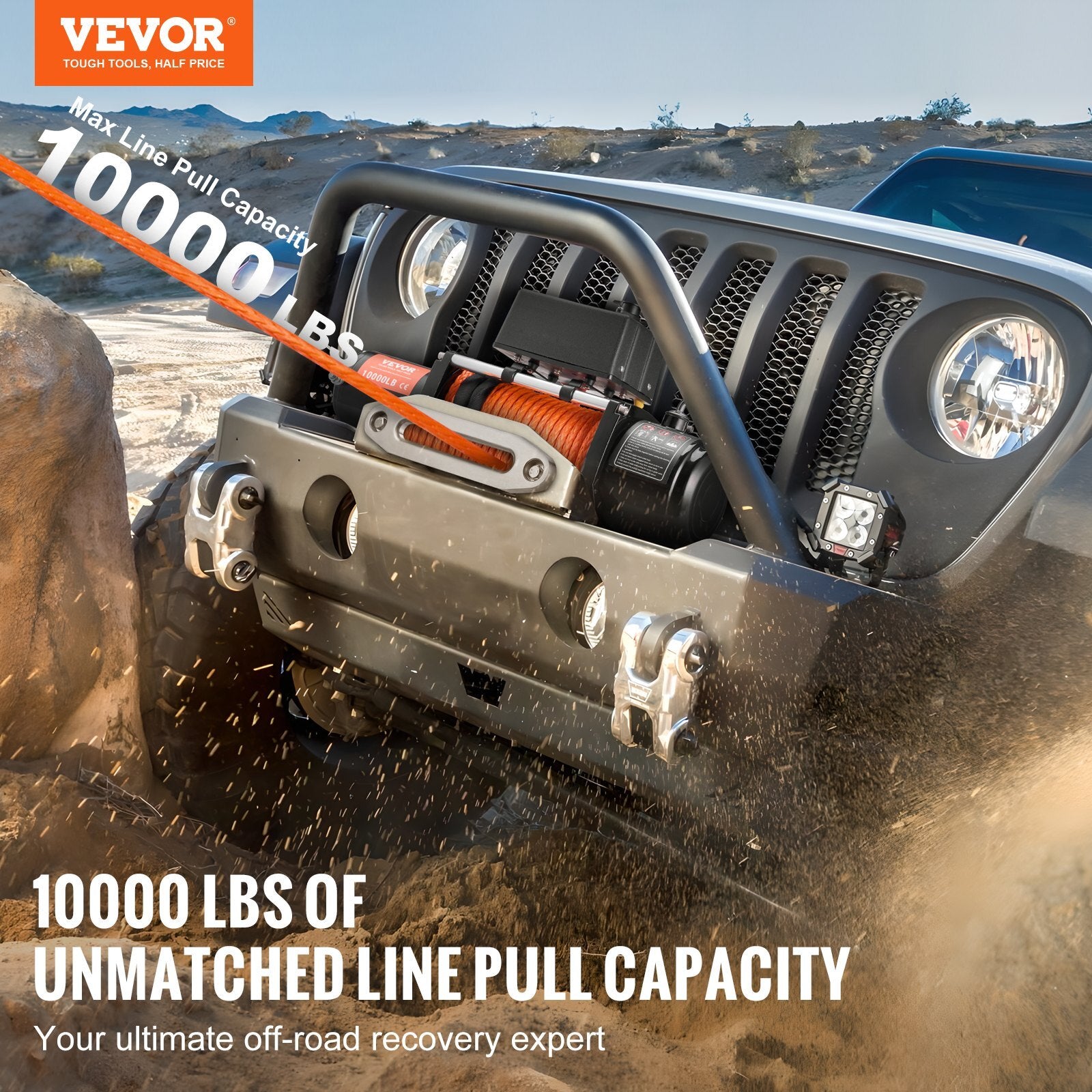 Electric Winch, 10,000 lb, 12V DC Truck Winch with ?7/20 in x 65 ft Synthetic Rope Aluminum Fairlead Wireless & Wired Remote Control, IP55 Waterproof for Towing Off-Road SUV Jeep Trailer Boat