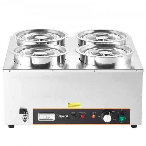 Electric Soup Warmer, Four 6.34QT Stainless Steel Round Pot with 86~185?F Adjustable Temp, 1500W Commercial Bain Marie with Anti-dry Burn and Reset Button, Soup Station for Restaurant, Buffet