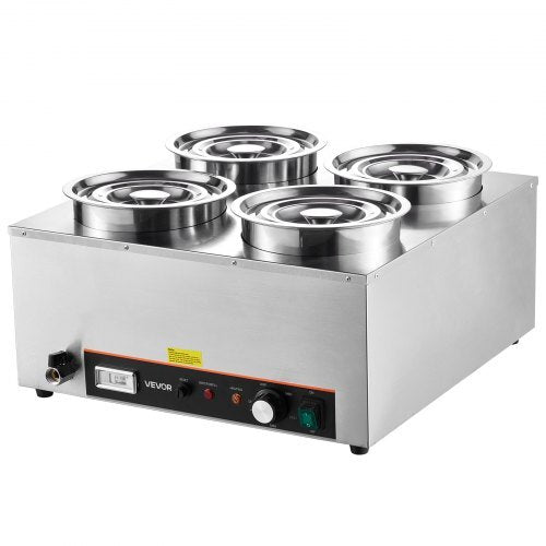 Electric Soup Warmer, Four 6.34QT Stainless Steel Round Pot with 86~185?F Adjustable Temp, 1500W Commercial Bain Marie with Anti-dry Burn and Reset Button, Soup Station for Restaurant, Buffet