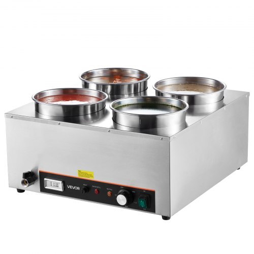 Electric Soup Warmer, Four 6.34QT Stainless Steel Round Pot with 86~185?F Adjustable Temp, 1500W Commercial Bain Marie with Anti-dry Burn and Reset Button, Soup Station for Restaurant, Buffet
