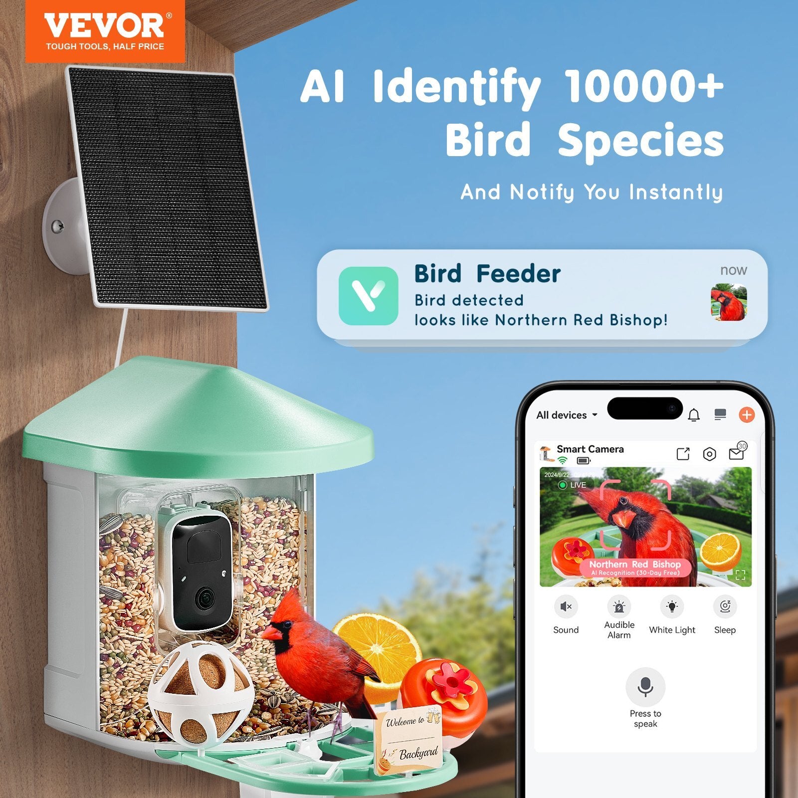 Smart Bird Feeder with Camera, 2K HD AI Identify 10,000+ Bird Species, Solar-Powered Bird Watching Camera with Auto Capture & Instant Notify, Wireless Outdoor Ideal Gift for Bird Lovers (Green)