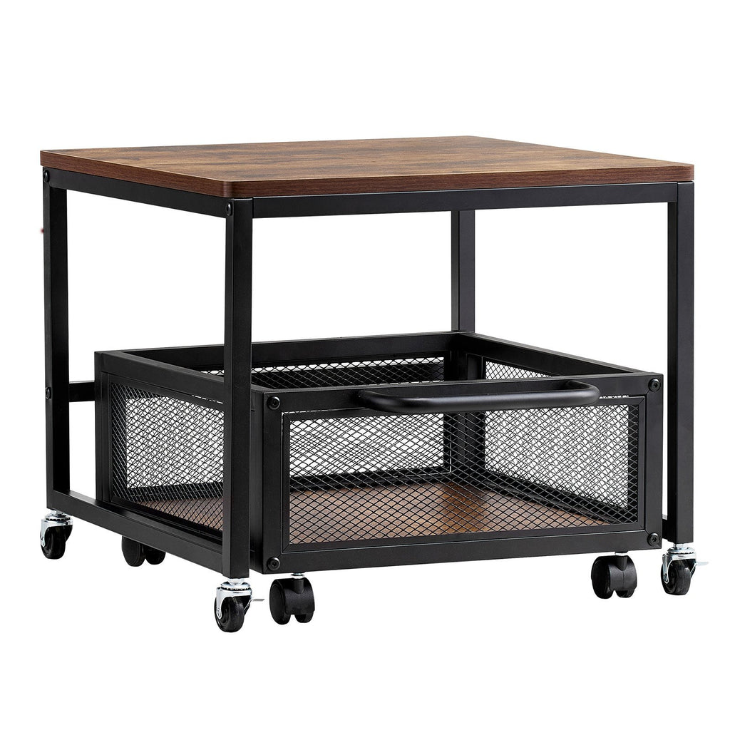 Mini Fridge Stand with Storage, 198 lbs Mini Fridge Table with Movable Storage Cart & Swivel Wheels, Beverage Refrigerator Stand for Coffee Bar, Mini Fridge Organizer for Home Dorm, Light Brown