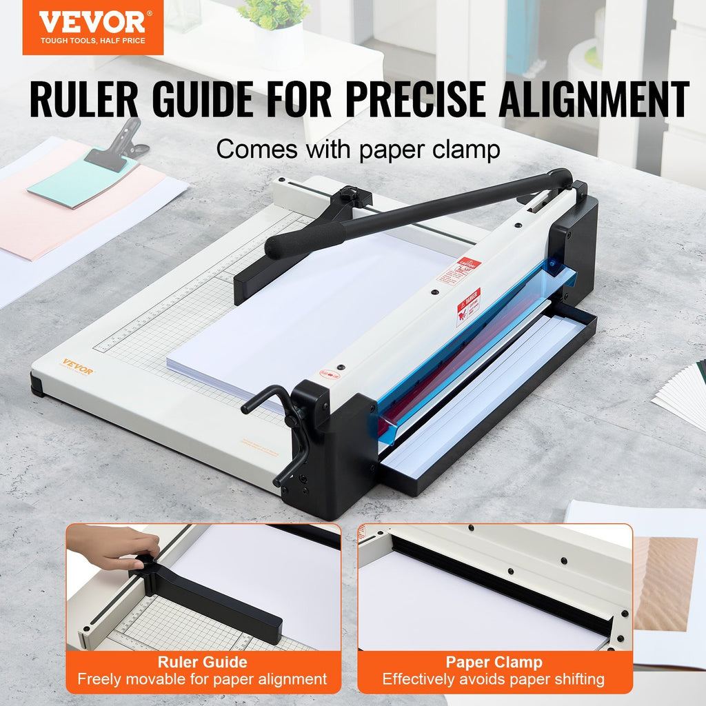 Heavy Duty Paper Cutter, 17" Industrial Commercial Guillotine Paper Cutter for A3 Paper, 400 Sheet Capacity, Solid Steel Construction, Stack Paper Trimmer for Office Home School Shop, White