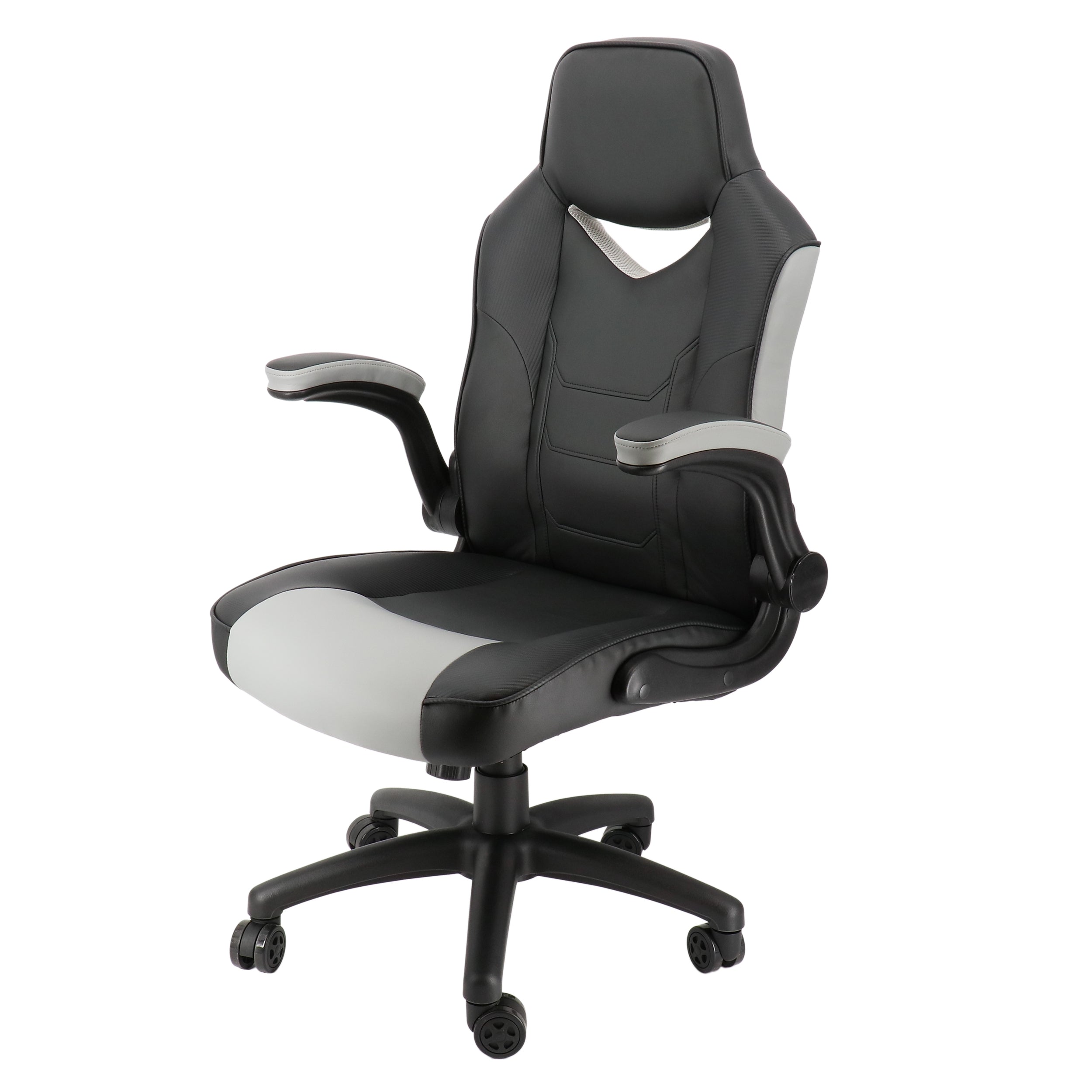 Elama High Back Adjustable Faux Leather Office Chair in Black and Gray