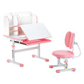 Kids Study Chair and Desk Set, Study Desk and Chair for Kids with Bookshelf & Storage Drawer, Adjustable Height & 0-40? Tilted Desktop Desk and Chair, Study Table for Bedroom & Study Room, Pink