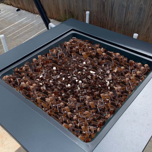 Fire Glass, 10 LBS / 4.5 KG High-Temperature Resistant Fireplace Rocks, 1/2-Inch / 12.7 mm Reflective & Smokeless Firepit Glass Rock, High Luster Stone Landscaping for Fire Pit Table, Copper