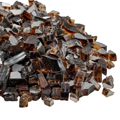 Fire Glass, 10 LBS / 4.5 KG High-Temperature Resistant Fireplace Rocks, 1/2-Inch / 12.7 mm Reflective & Smokeless Firepit Glass Rock, High Luster Stone Landscaping for Fire Pit Table, Copper