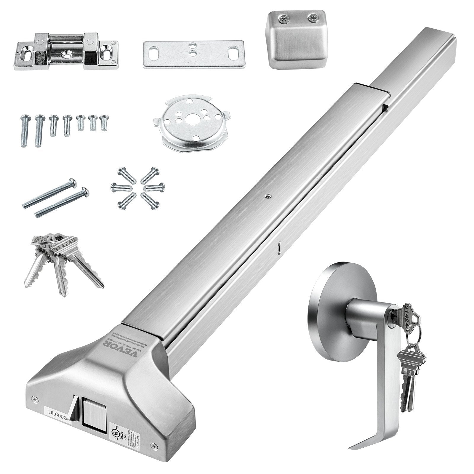 Door Push Bar Panic Exit Device, 31 Stainless Steel Commercial Emergency Exit Door Push Bar with Exterior Lever and 3 Keys, Emergency Exit Door Hardware for 30"-36" Metal Wood Door