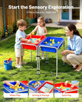 Sensory Table for Toddlers, Kids 2-Station Sand and Water Adjustable Play Table with Detachable Storage Bins and Non-Slip Feet, Carbon Steel Frame, Rounded Corners, for Boys and Girls Exploring
