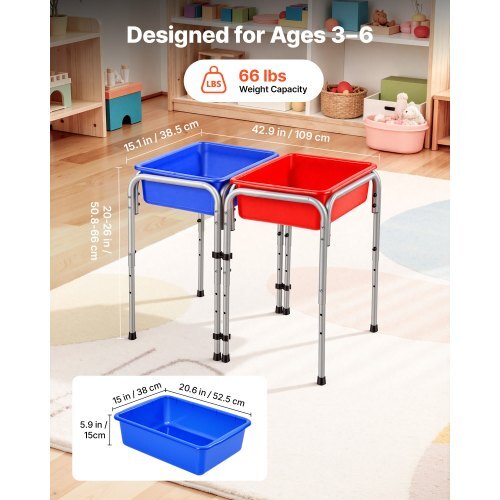 Sensory Table for Toddlers, Kids 2-Station Sand and Water Adjustable Play Table with Detachable Storage Bins and Non-Slip Feet, Carbon Steel Frame, Rounded Corners, for Boys and Girls Exploring