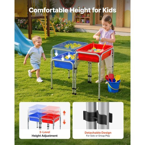 Sensory Table for Toddlers, Kids 2-Station Sand and Water Adjustable Play Table with Detachable Storage Bins and Non-Slip Feet, Carbon Steel Frame, Rounded Corners, for Boys and Girls Exploring