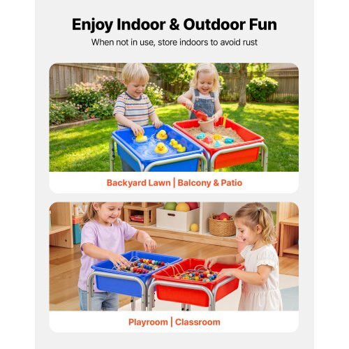 Sensory Table for Toddlers, Kids 2-Station Sand and Water Adjustable Play Table with Detachable Storage Bins and Non-Slip Feet, Carbon Steel Frame, Rounded Corners, for Boys and Girls Exploring