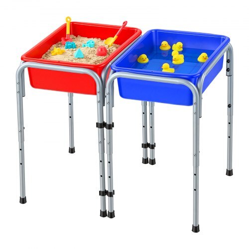 Sensory Table for Toddlers, Kids 2-Station Sand and Water Adjustable Play Table with Detachable Storage Bins and Non-Slip Feet, Carbon Steel Frame, Rounded Corners, for Boys and Girls Exploring