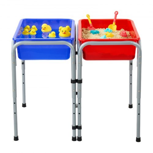 Sensory Table for Toddlers, Kids 2-Station Sand and Water Adjustable Play Table with Detachable Storage Bins and Non-Slip Feet, Carbon Steel Frame, Rounded Corners, for Boys and Girls Exploring
