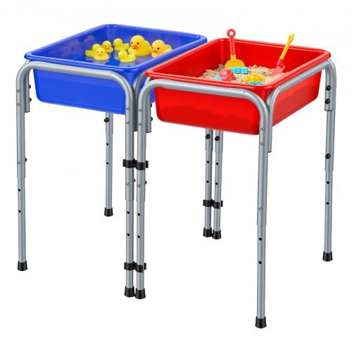 Sensory Table for Toddlers, Kids 2-Station Sand and Water Adjustable Play Table with Detachable Storage Bins and Non-Slip Feet, Carbon Steel Frame, Rounded Corners, for Boys and Girls Exploring