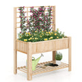Raised Garden Bed with Trellis Wooden Elevated Planter Box with Legs-Natural - Color: Natural