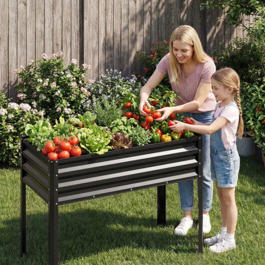 Raised Garden Bed Set of 2 Electro-Coating Metal Large Elevated Planter Box-Black - Color: Black