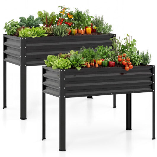 Raised Garden Bed Set of 2 Electro-Coating Metal Large Elevated Planter Box-Black - Color: Black