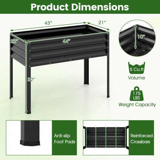Raised Garden Bed Set of 2 Electro-Coating Metal Large Elevated Planter Box-Black - Color: Black