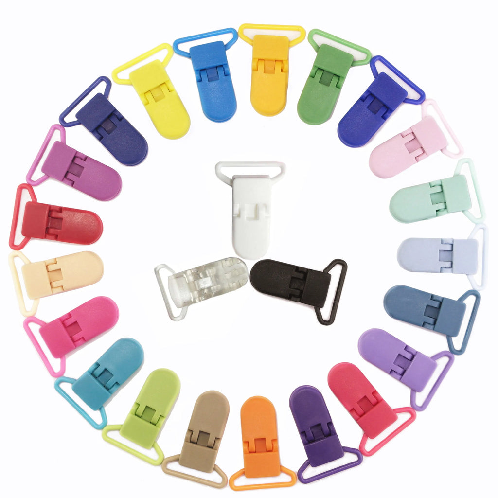 Color: Light Blue - 48Pcs Eco-friendly Plastic Baby Pacifier Clips Holder Mix Colors Dummy Soother Bib Suspender Clip Transparent 25MM Free Shipping