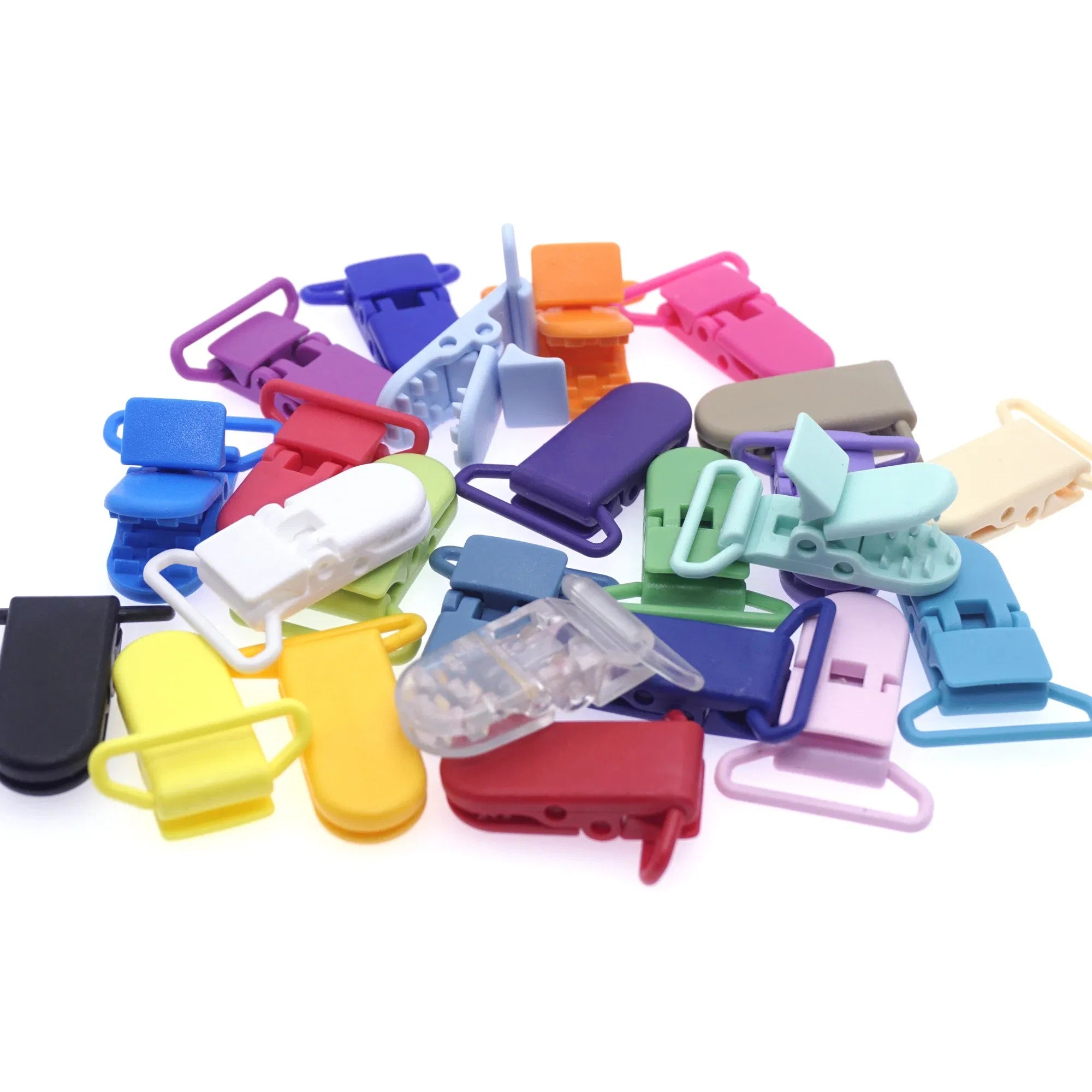 Color: Light Blue - 48Pcs Eco-friendly Plastic Baby Pacifier Clips Holder Mix Colors Dummy Soother Bib Suspender Clip Transparent 25MM Free Shipping
