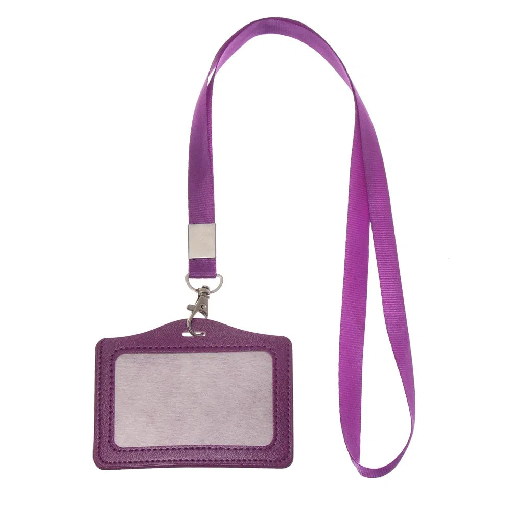 Color: Sunny Yellow - Unisex Work Card Holders With Lanyard PU Bank Card Name Credit Card Holders Card Bus ID Holders Identity Badge With Neck Strap