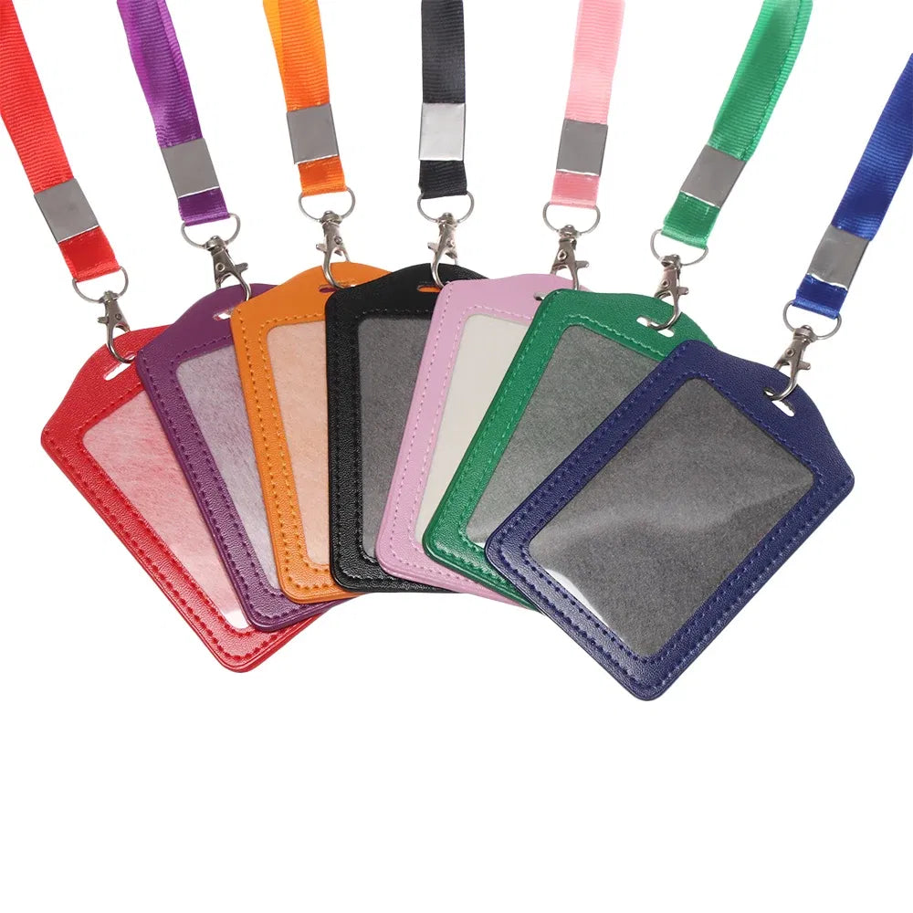 Color: Sunny Yellow - Unisex Work Card Holders With Lanyard PU Bank Card Name Credit Card Holders Card Bus ID Holders Identity Badge With Neck Strap