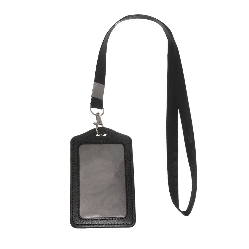 Color: Sunny Yellow - Unisex Work Card Holders With Lanyard PU Bank Card Name Credit Card Holders Card Bus ID Holders Identity Badge With Neck Strap