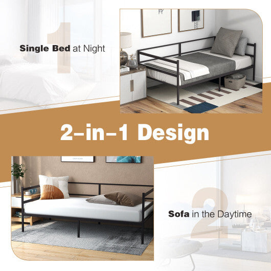Twin Size Metal Daybed Frame for Living Room Bedroom - Color: Black - Size: Twin Size