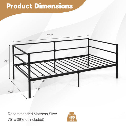 Twin Size Metal Daybed Frame for Living Room Bedroom - Color: Black - Size: Twin Size