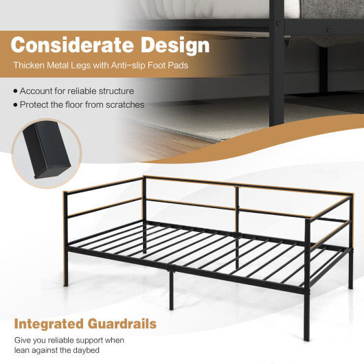 Twin Size Metal Daybed Frame for Living Room Bedroom - Color: Black - Size: Twin Size