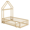 Twin Size House Floor Bed with House-shaped Headboard-Natural - Color: Natural - Size: Twin Size