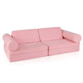 8 Pieces Kids Play Couch Foam Building Fort Play Set with Suede Cover-Pink - Color: Pink