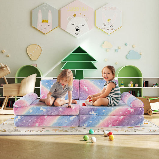 8 Pieces Modular Kids Play Couch Glow in the Dark Toddler Sectional Sofa-Multicolor - Color: Multicolor