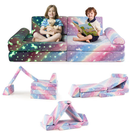 8 Pieces Modular Kids Play Couch Glow in the Dark Toddler Sectional Sofa-Multicolor - Color: Multicolor
