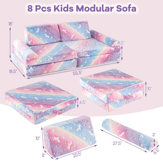 8 Pieces Modular Kids Play Couch Glow in the Dark Toddler Sectional Sofa-Multicolor - Color: Multicolor