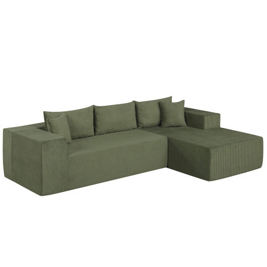 Modular Sectional Sofa Corduroy Upholstered L-shaped Sofa Couch with Deep Seats-Green - Color: Green
