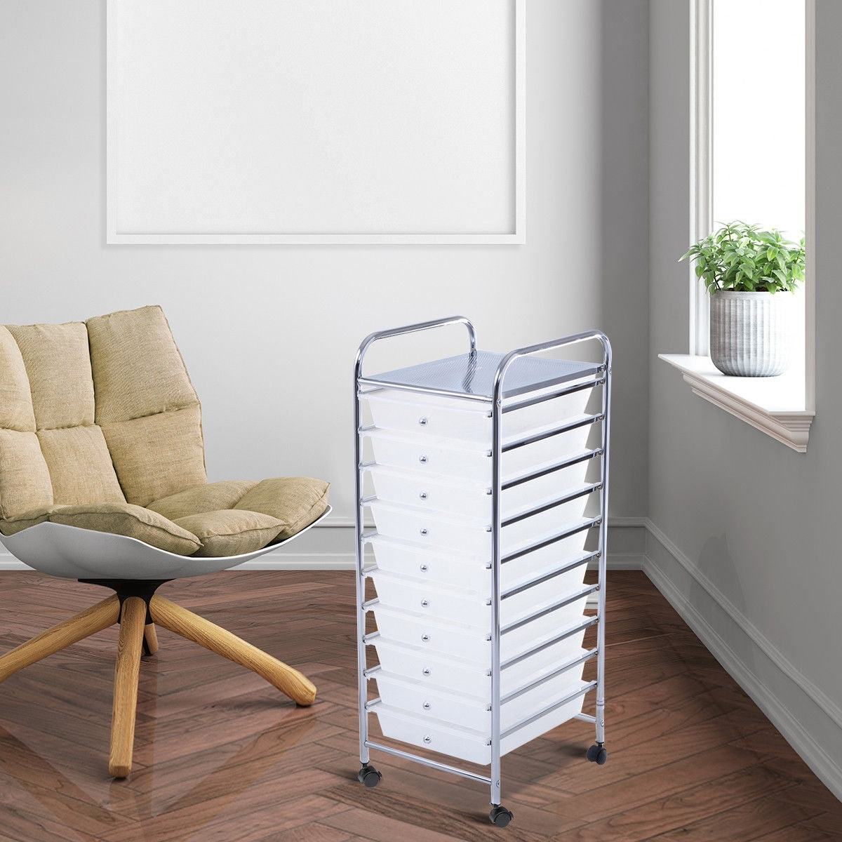 10 Drawer Rolling Storage Cart Organizer with 4 Universal Casters-Clear - Color: Transparent