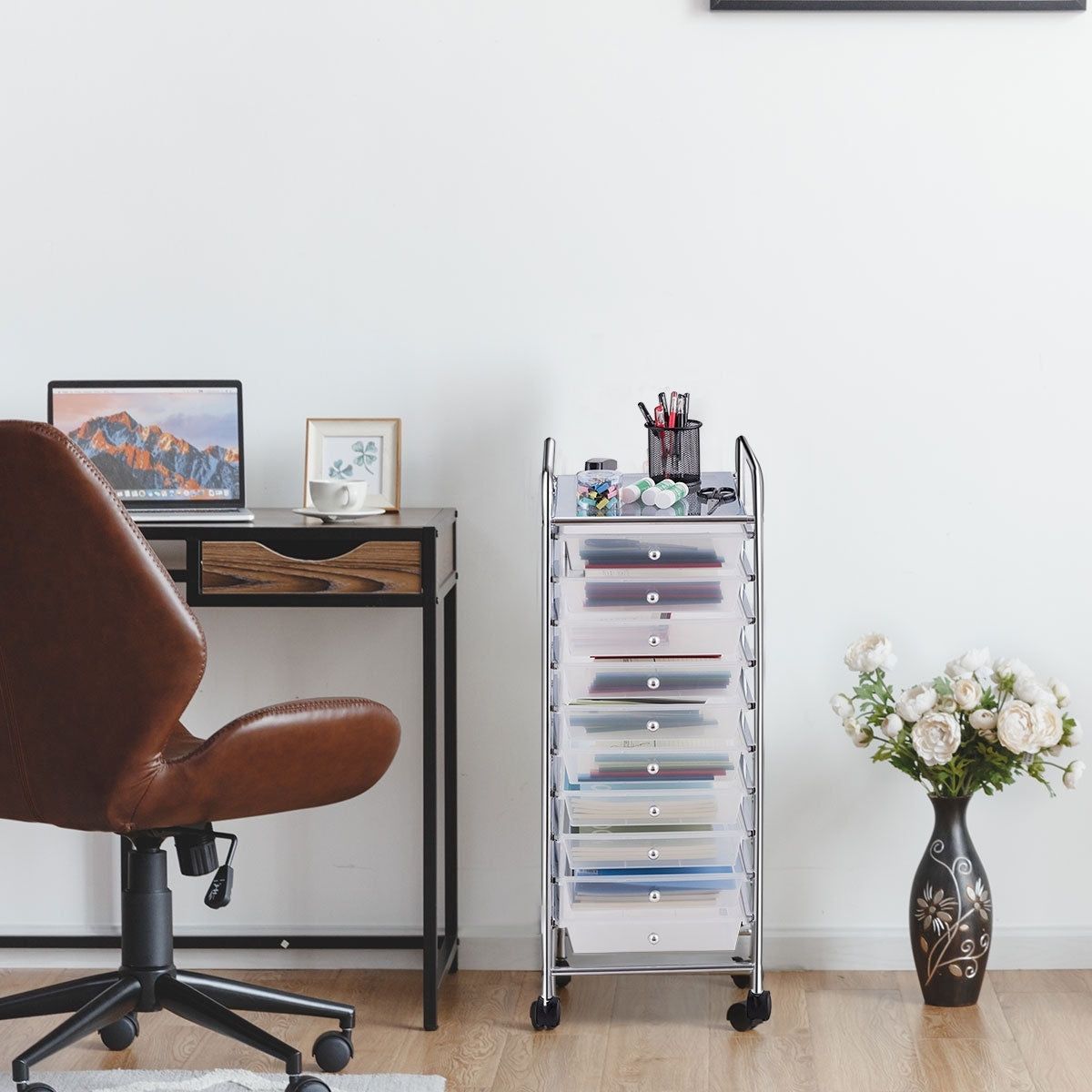10 Drawer Rolling Storage Cart Organizer with 4 Universal Casters-Clear - Color: Transparent