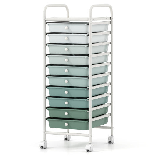10 Drawer Rolling Storage Cart Organizer with 4 Universal Casters-Green - Color: Green