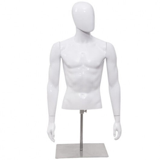 Plastic Half Body Head Turn Male Mannequin with Base - Color: White