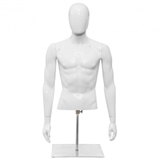 Plastic Half Body Head Turn Male Mannequin with Base - Color: White