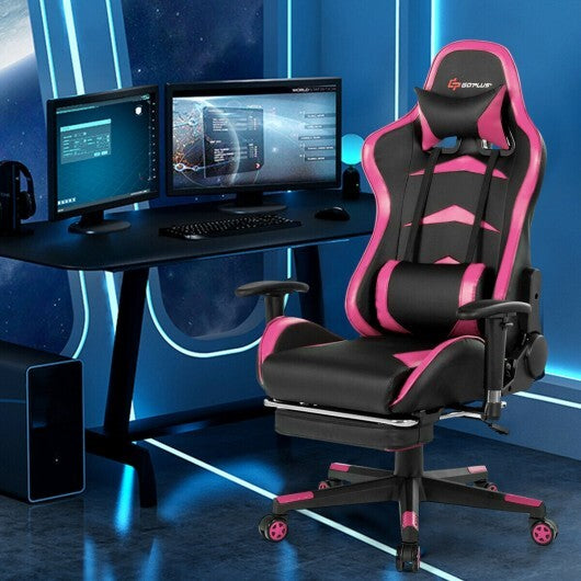 Massage Gaming Chair with Footrest-Pink - Color: Pink