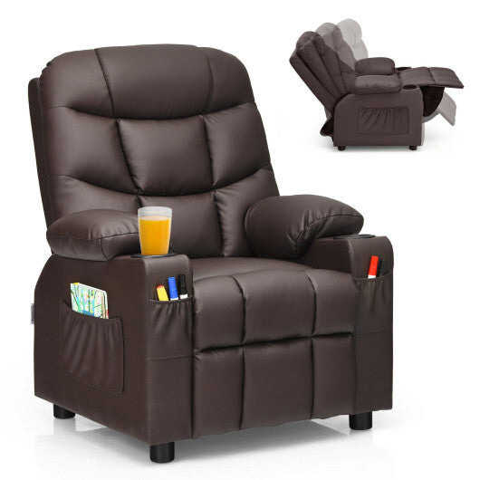Kids Recliner Chair with Cup Holder and Footrest for Children-Blue