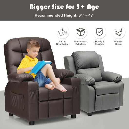 Kids Recliner Chair with Cup Holder and Footrest for Children-Blue