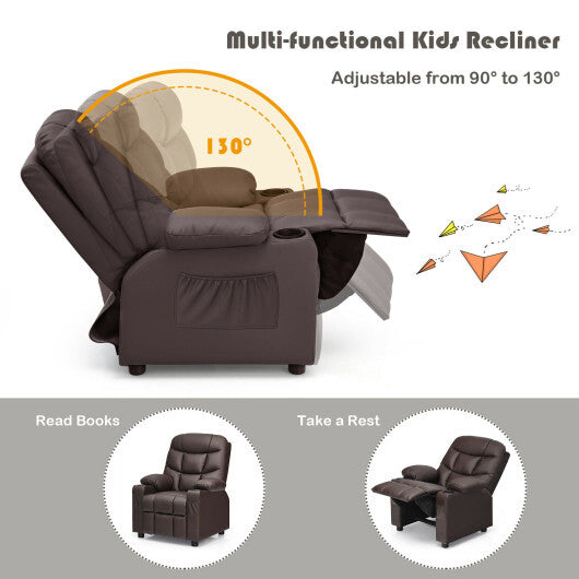 Kids Recliner Chair with Cup Holder and Footrest for Children-Blue